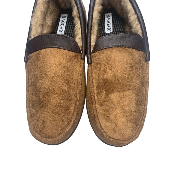 HAGGAR‎ Men's Brown Suede Faux Fur-Lined Moccasin Slippers Size L - Picture 8 of 9
